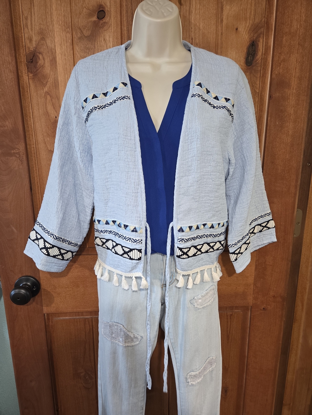 Zara Light Blue Embroidered Tassel Utility Jacket‎